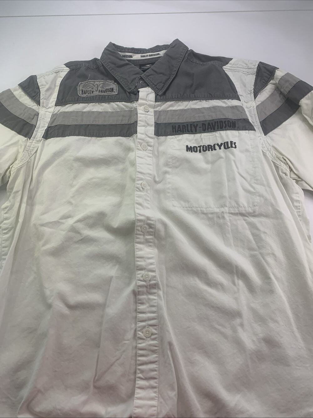 Harley Davidson Button Down Shirt Mens XL White/Gray